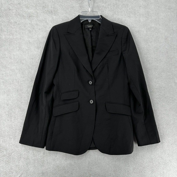 Talbots Blazer Jacket Womans 4 Black Suit Shoulder Pads 2 Button - Picture 1 of 13